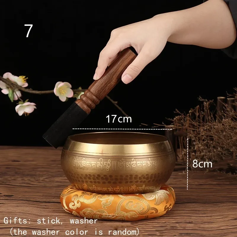 6.7inch/17cm Buddha Mantra Design Tibetan Nepal Handmade Singing Bowls Set with Leather stick for Yoga Chanting Meditation