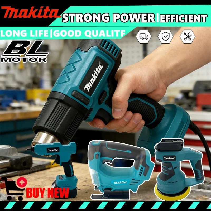 

Портативные аккумуляторные электроинструменты Makita различных моделей: трехдюймовый отрезной станок, 12-вольтовая мини-угловая шлифмашина, ножницы по металлу.