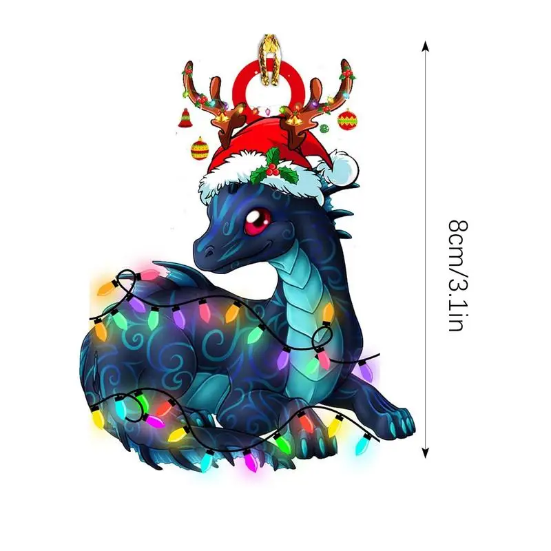 Christmas Tree Pendant 2D Acrylic Dragon Statue Christmas Decor Reusable Gothic Festive Decor with Ropes Flexible Car Pendant