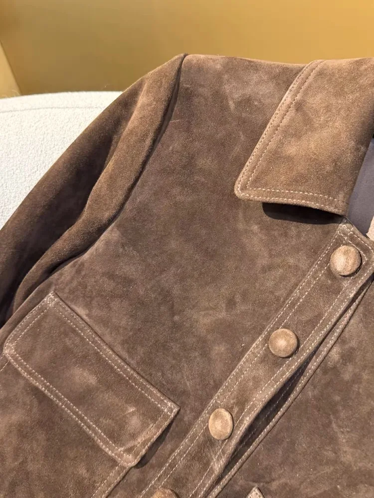 Giacca in pelle di qualità casual per donna 2025 Cappotto in pelle scamosciata di cashmere primaverile Donna dimagrante versatile Jaqueta Streetwear