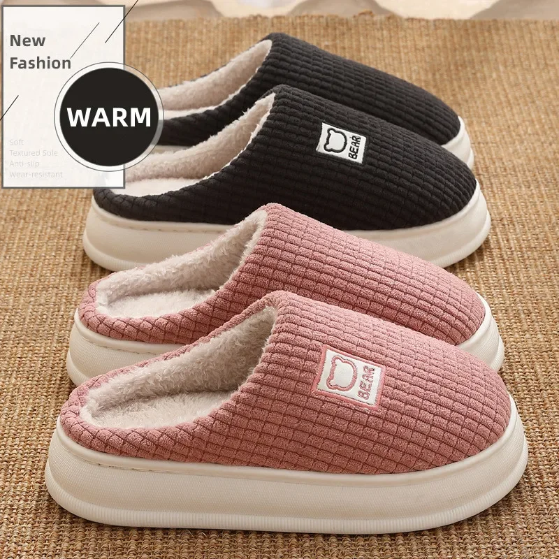 New Couples Slippers Men Indoor Fluffy Slides Home Anti-Slip Soft Casual Platform Slipper Fashion Winter Women Warm Plush Shoes