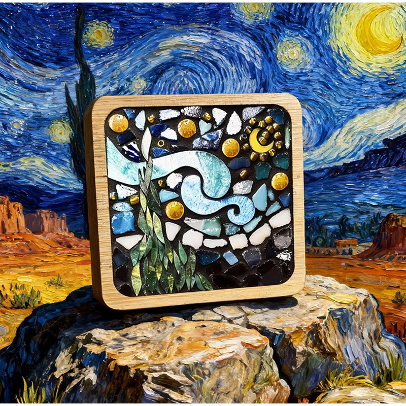 Nouveau 2026 Kit de matériaux DIY pour sous-verre mosaïque, Série Peintures Mondialement Célèbres, Art créatif de collage fait main