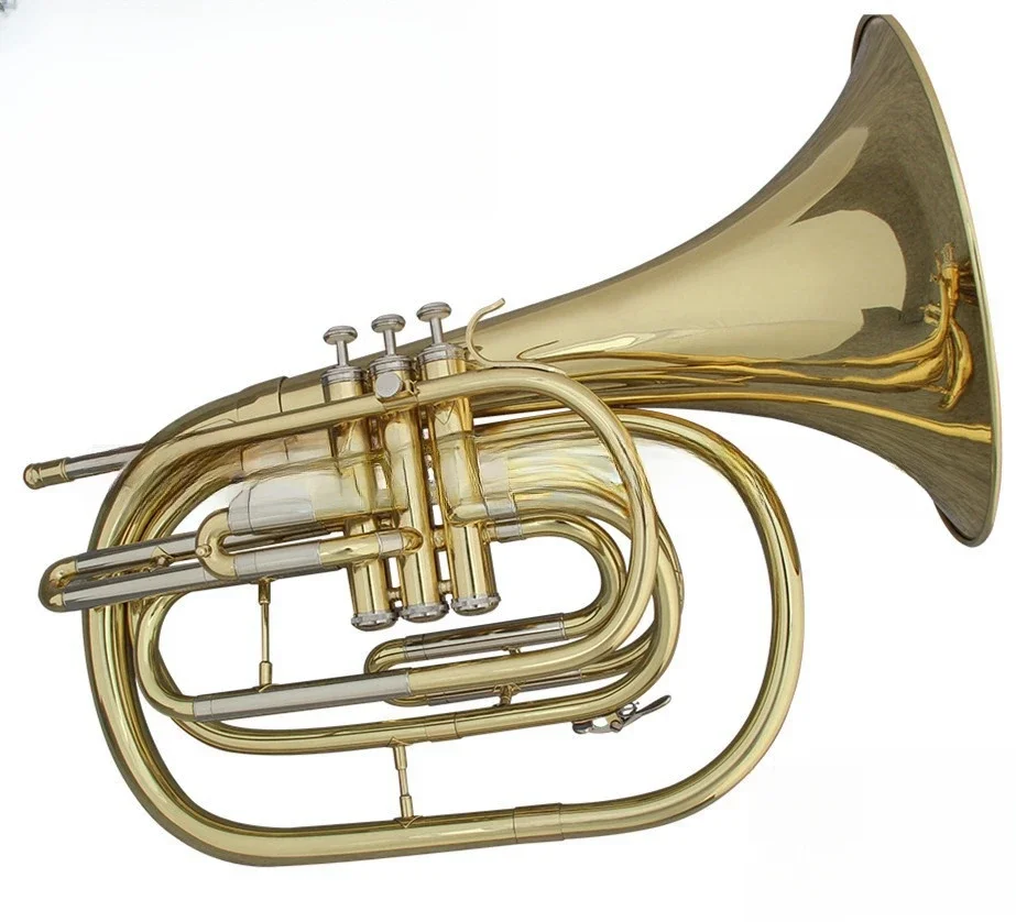 

China OEM Professional Bb Key 3 Piston Yellow Brass Marching Horn Wind Instrument For Band Teaching