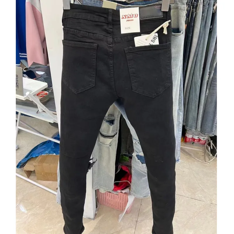 Men Slim Jeans Korean Version Hole Fashion Brand Black Ripped Jeans Male Solid Destroyed Jean Homme De Marque Straight Pants