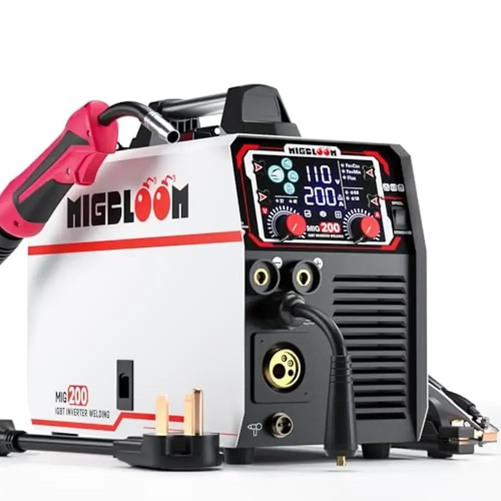 200A 6in1 Gasless MIG Welding Machine 110V/220V Digital LCD Display Multiprocess Welder Flux Core Stick TIG Spool Gun Sync Mig