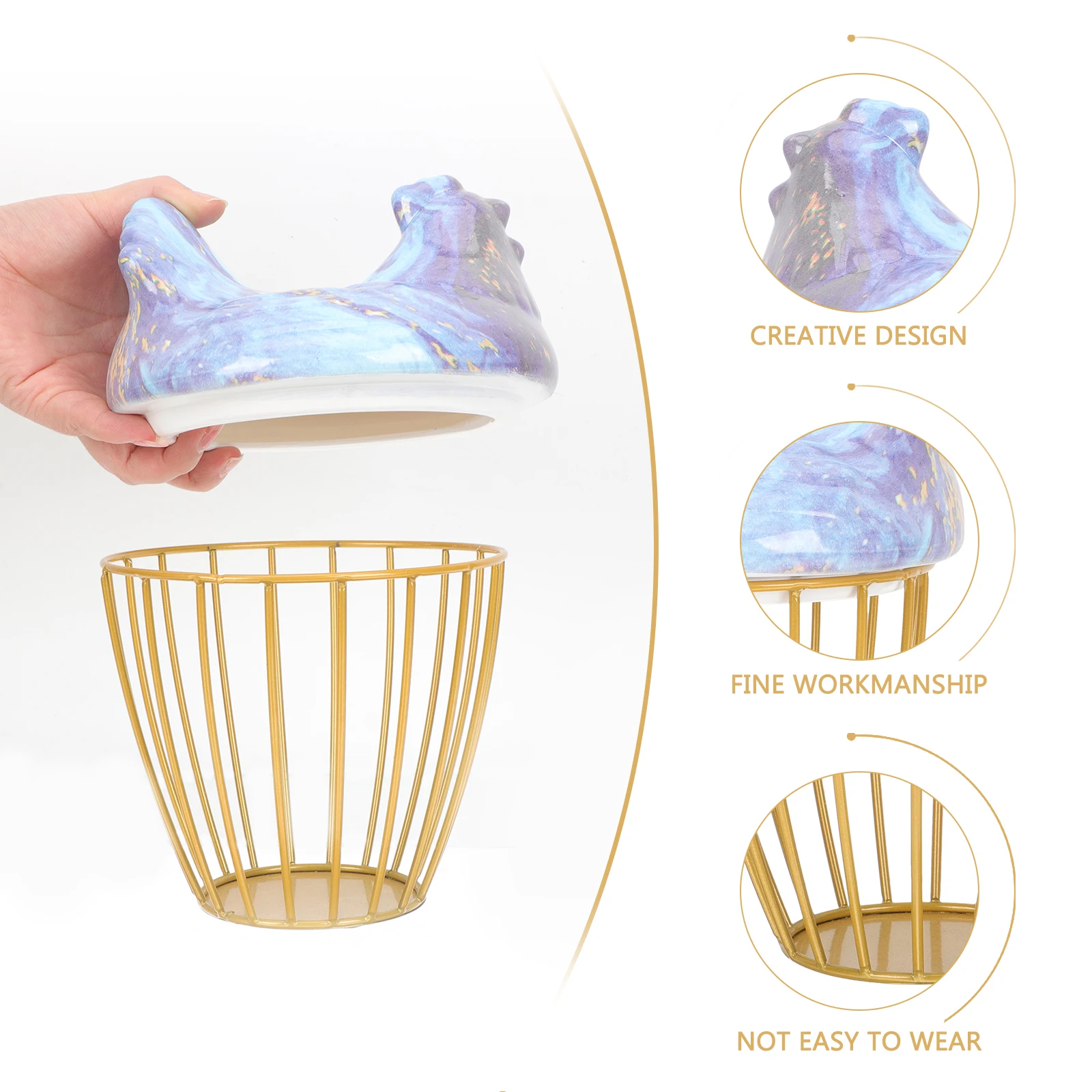

Egg Storage Basket Ceramic Kitchen Desktop Iron Wire Sky blue Eggs Container Hen Shape Household Mesh Wire Kitchen Basket