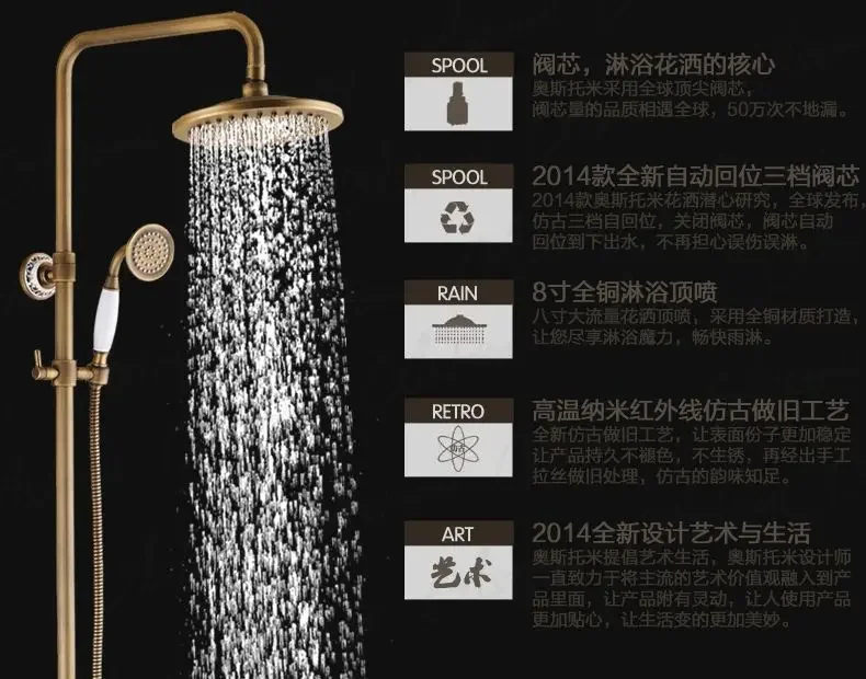 Vidric Shower Faucets Antique Finish  Bathroom Faucet Brass Bath Rainfall With Spray Shower Head Europe Faucet Bath Shower Se