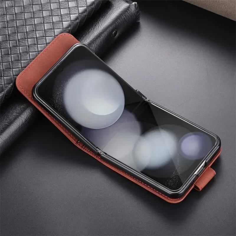 Phone Case For Samsung Galaxy Z Flip 6 5 4 3 Flip6 Flip5 Flip4 Flip3 Card Slot Holder Kickstand Wallet Shockproof Leather Cover