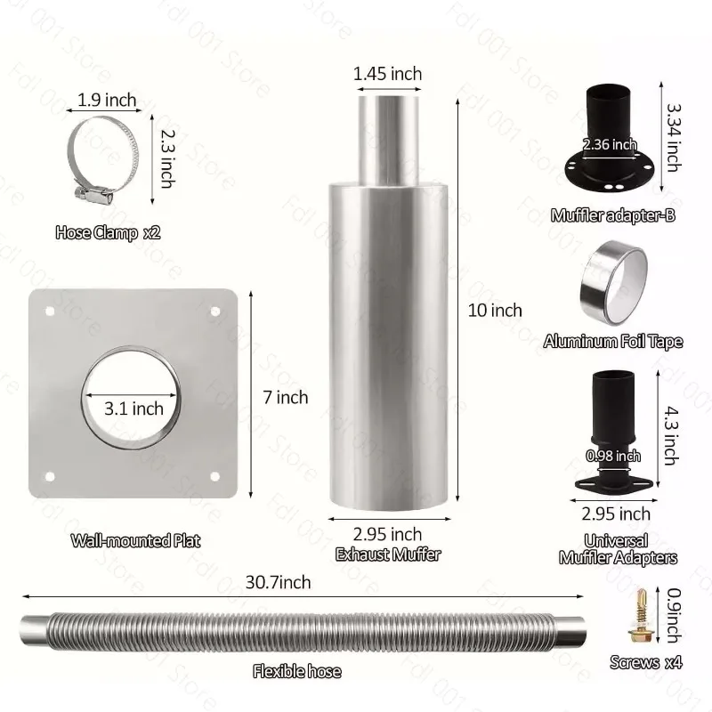 

Generator Exhaust Extension Kit with Heat Shield Wall Mount for Safe Compliant Venting Noise Reduction