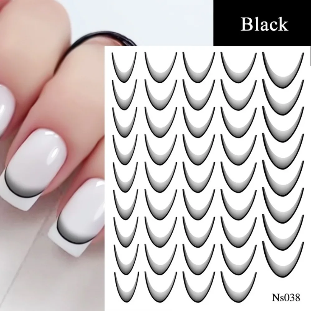 2 Sheets 3D Gradient French Nail Art Stickers Colorful DIY Stencil Tools French Line Nail Sticker Romance Self-Adhesive