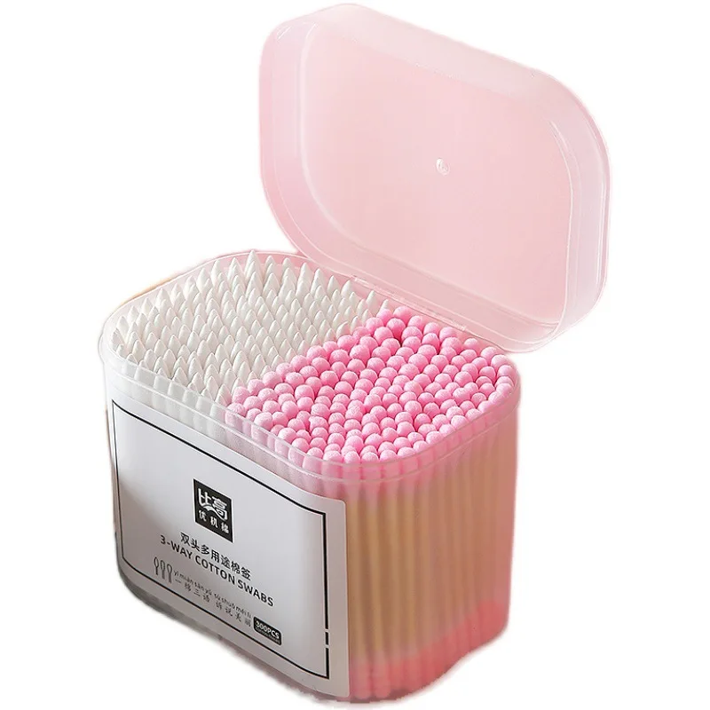 Hisopo de algodón desechable de doble cabeza, palitos de madera para limpieza de orejas, lápiz labial, bastoncillos de algodón, herramientas de