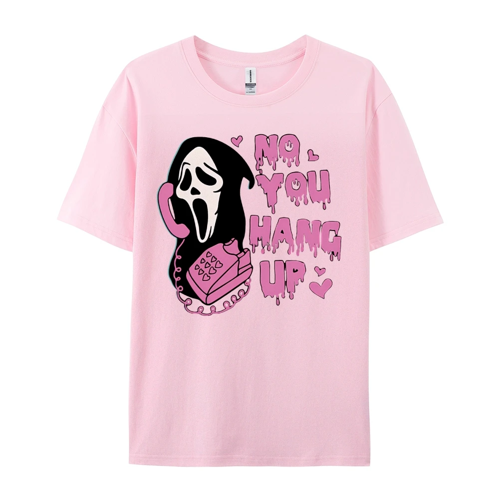 No You Hang Up Halloween Ghost Phone Women's Short Sleeve Tee Spooky Season Death Ladies Tops Trendy Stylish Gothic Y2k Tshirt