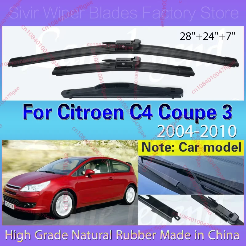 

For Citroen C4 Coupe 3 Door 2004 - 2010 Wiper Front Rear Wiper Blades Windshield Windscreen Rain Brush 28"24"7" Car Accessories
