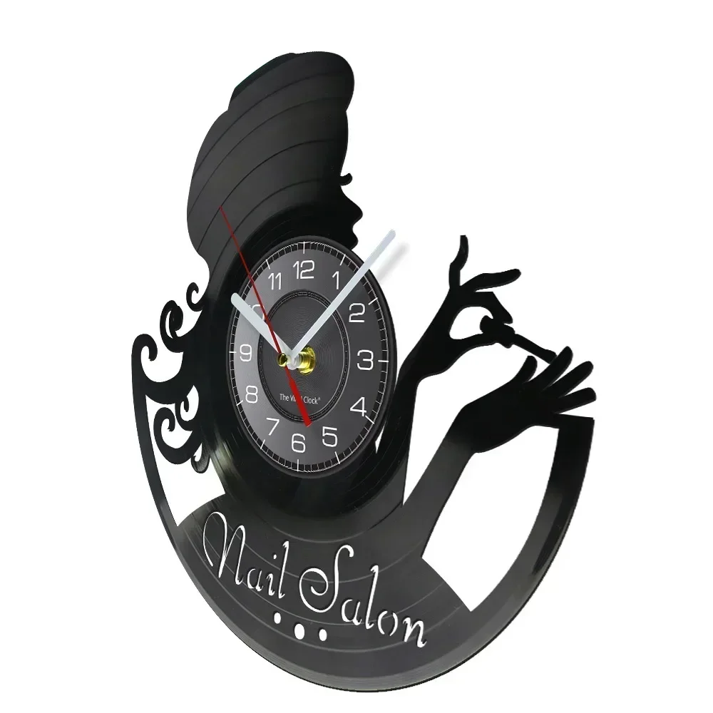 Nail Salon Vinyl Record Wall Clock Retro Nail Salon Decorative Wall Sign Watch Art Wall Clock Nail Professional Gift Decoration