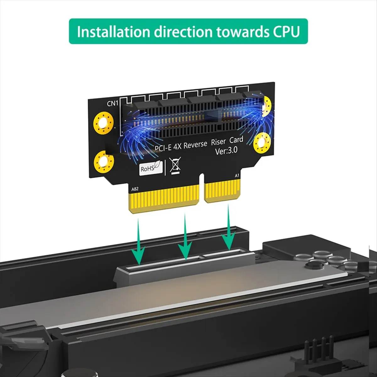 【HOT N07R】 PCI-E 4X 3.0 90 Degree Reverse Male to Female Riser Card for 2U Server (Installation Direction Towards CPU)