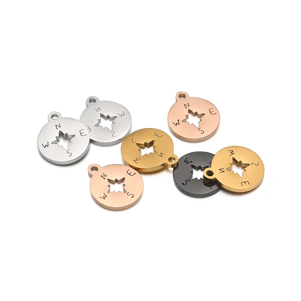 5 قطعة مقاوم للماء الفولاذ المقاوم للصدأ الجوف البوصلة سحر المعلقات المستديرة DIY بها بنفسك مجوهرات الأزياء صنع قلادة القرط الملحقات