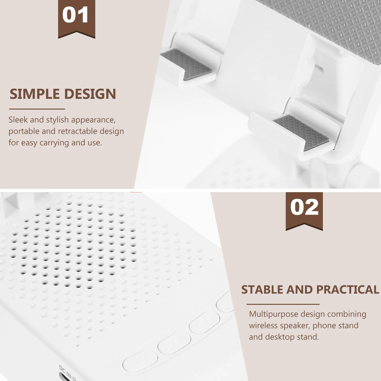 Phone Stand with Wireless Speaker Desktop Holder for Tablets Sleek Sturdy ABS Material Office Home Kitchen Use
