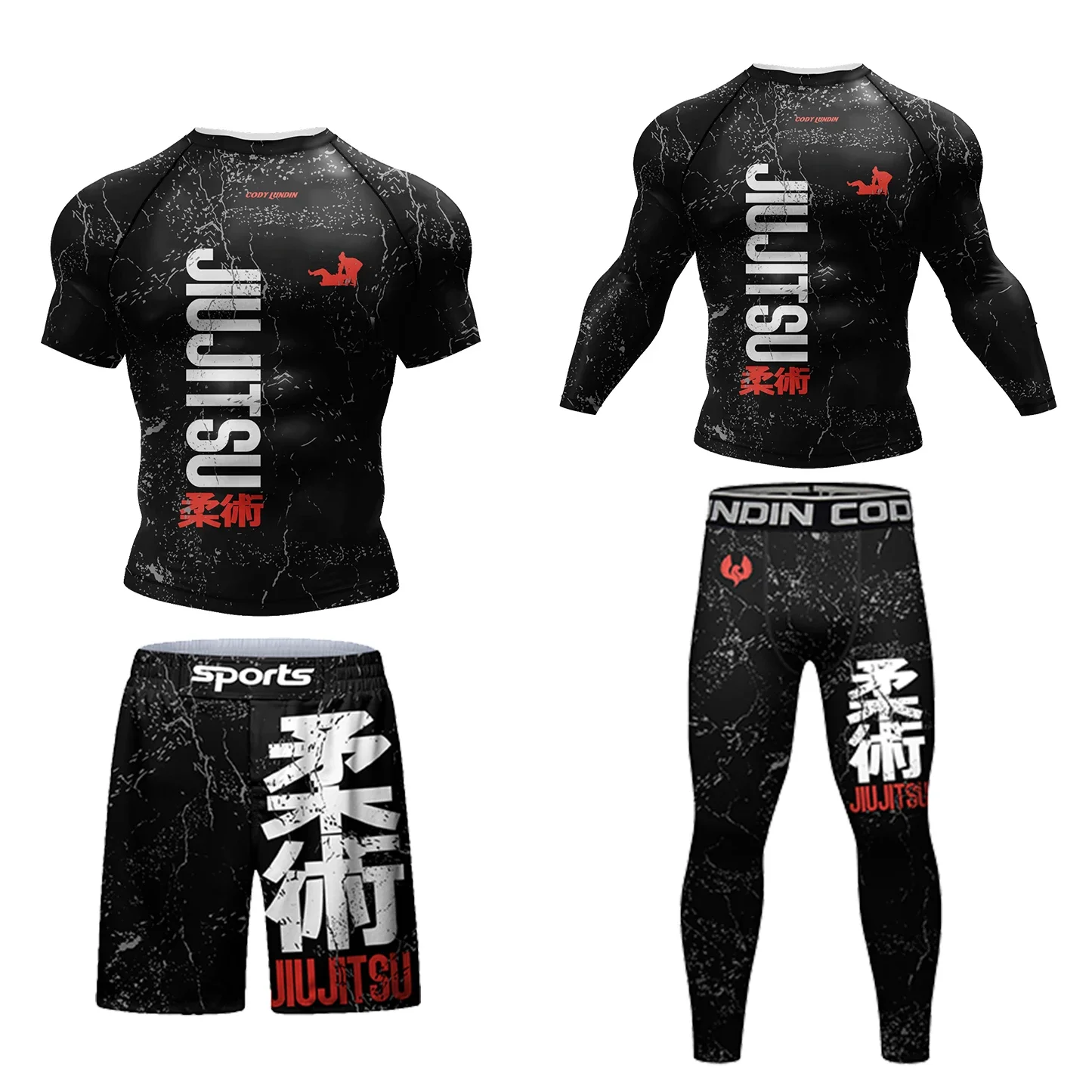 New MMA T-shirt +Pants Set Jiu Jitsu Rashguard For Men Brazilian Grappling Bjj Boxing Rash Guard Sport Clothing Muay Thai Shorts