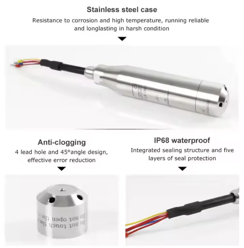 BOY-WR04-S Vendita calda Sensore di livello dell'acqua sommergibile Sonda Pressione statica Indicatore di livello di lancio Serbatoi per piscine Regolatore di livello dell'acqua