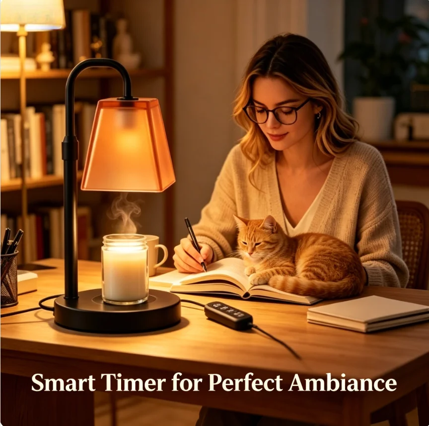 Electric Candle Warmer Lamp with 4-Key Smart Timer & Dimmer, Dusty Orange Glass Shade Wax Melter for Jar Candles, Adjustable Brightness, Housewarming Gifts for New Home, US Plug Bedroom Desk Lamp view 2