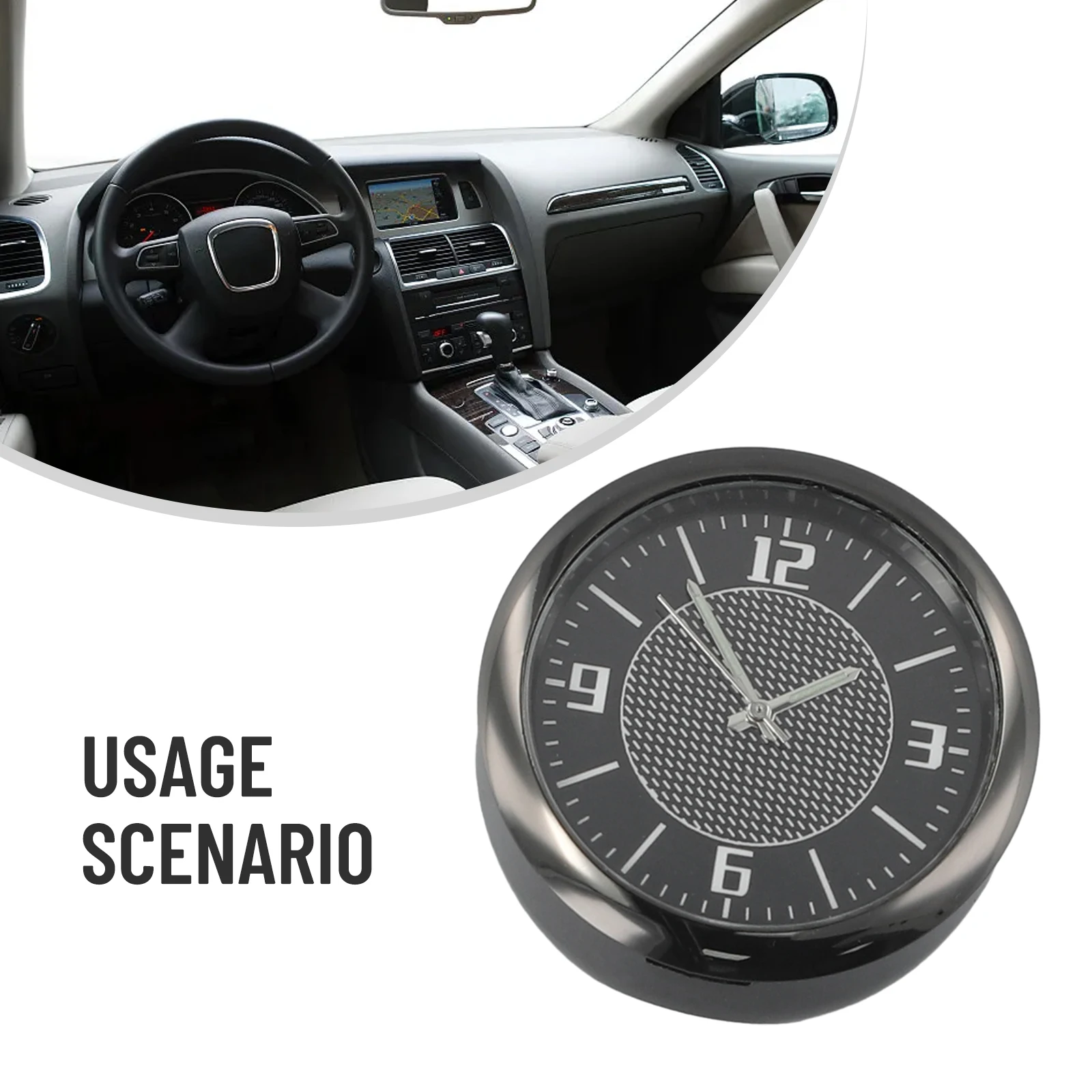 Stick-On Car Clock Quartz Black Car Dashboard Fluorescent Home Pointer Display Rust for proof Zinc Alloy Air Vent