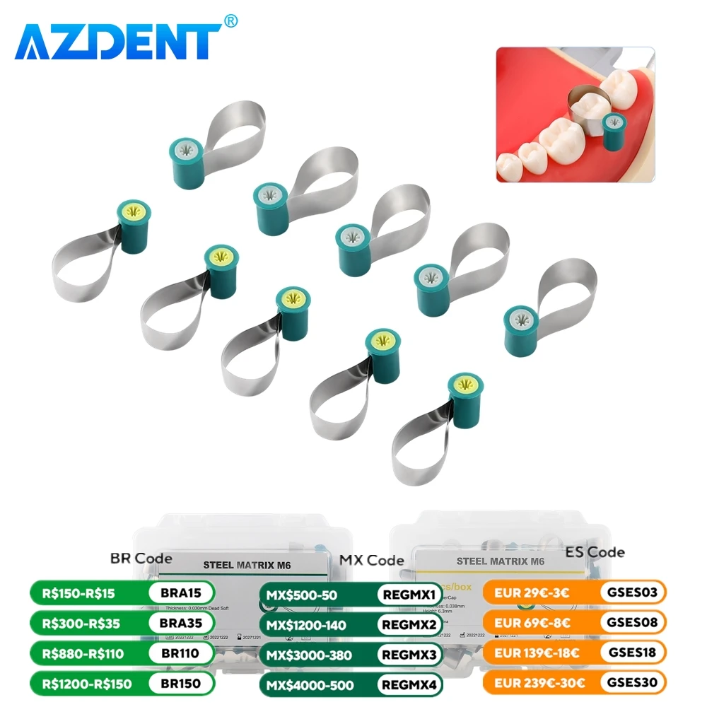 50 sztuk/pudło opaski matrycowe dentystyczne stal AZDENT przekrój dwustronnie wyprofilowane opaski matrycowe w kształcie anatomicznie narzędzia