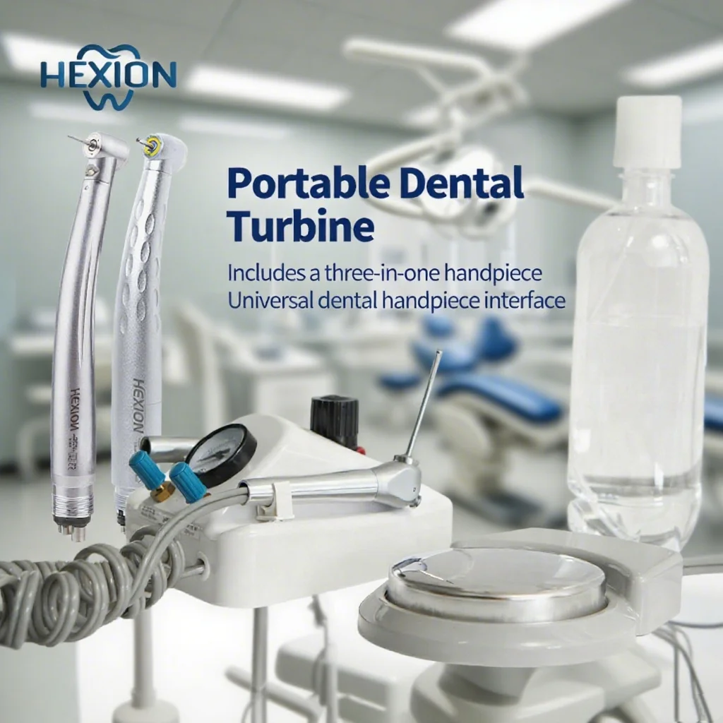 HEXION Portable Dental Turbine Unit-2/4 Holes High-Speed Handpiece 3-Way Syringe With 600ML Botte-Teeth Whitening Dentistry Tool