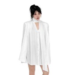 QWEEK Elegant Luxury Women White Shirt Korean Style Loose Frill Blouse Solid Color Youthful Casual Long Sleeve Clothes Autumn