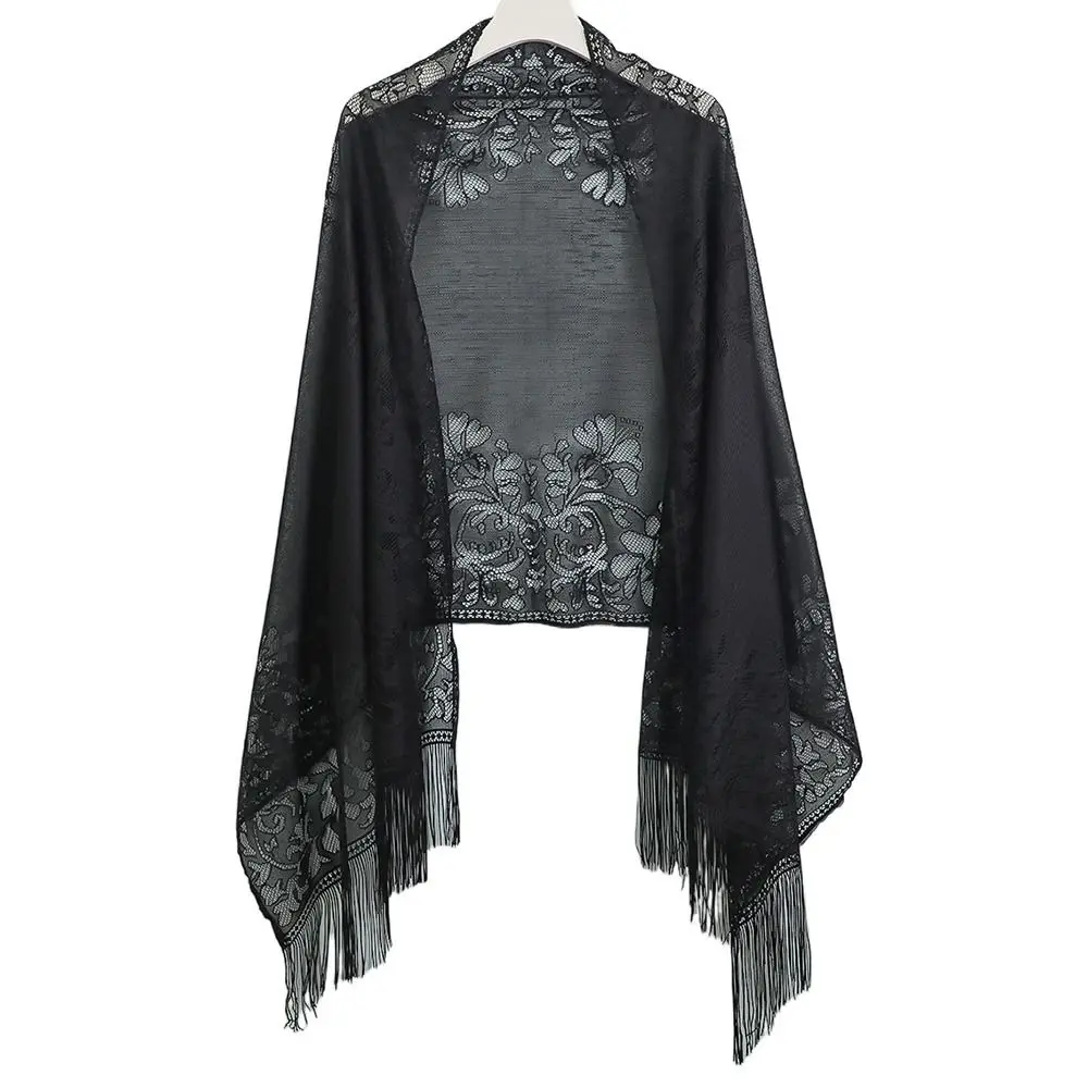 Party Dinner Top Scarf Shawls Tassel Patchwork V-Neck Cardigans Women Vintage Shawl Mesh Cloak Capelet Fringes