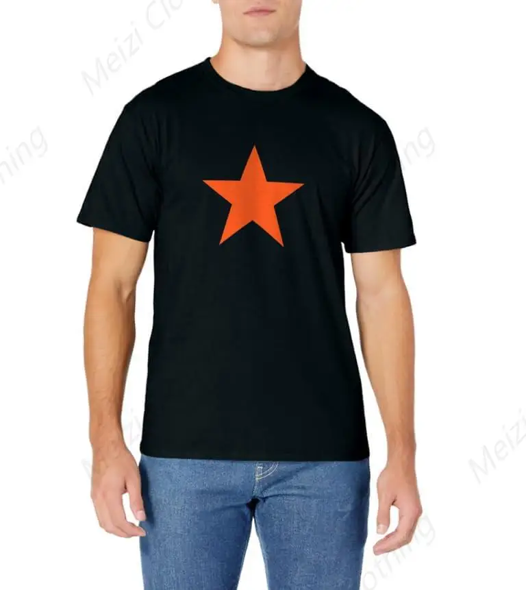 The red and orange stars on the T-shirt Men's fun design casual and comfortable five pointed star short sleeved shirt