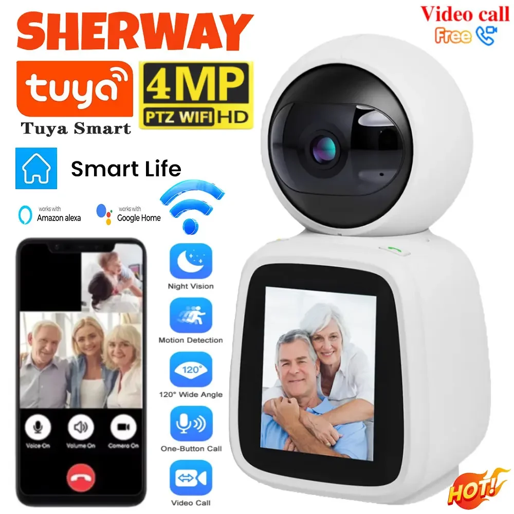 Tuya Wifi IP Camera PTZ Indoor 4MP Two-way Voice Video Call Monitoring Cam Baby Monitor 1080P HD Color Night Vision Surveillance