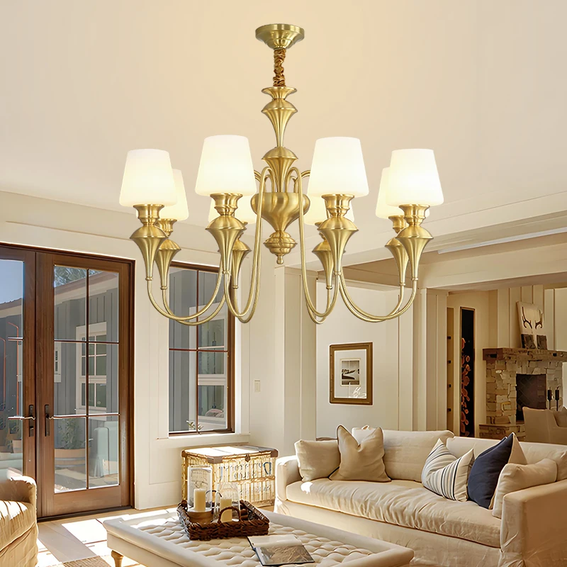 

Classic Ceiling Copper Chandelier Living room Bedroom Dining Study Vintage Pendant light Gold Black Pendant lamp E27 Glass Shade