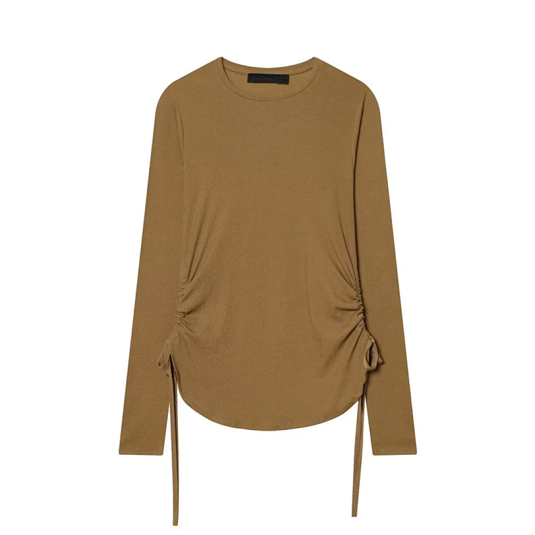 

Jenny&Dave Ins Fashion Blogger Minimalist Khaki Ribbed Tops With Slim Fit Bandage Knit T-shirt T-shirt Woman Clothes Female Clot