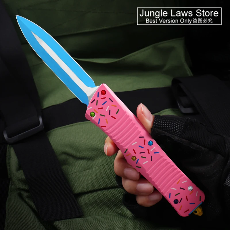 

Dount Pink Limited COMBAT TROODON MICRO OTF TECH Knife Blue Coated D2 Blade CNC T6 Handle EDC Taticial Pocketknife Best Version