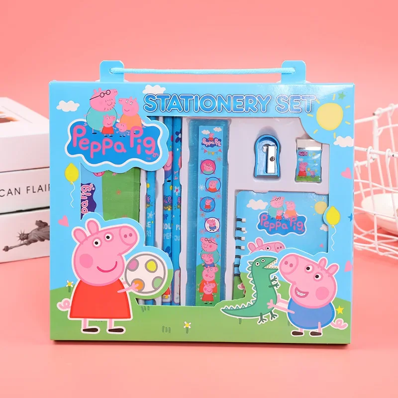 Cute Peppa Pig Peggy Penholder Eraser Pencil Ruler School Supplies Stationery Set Toy George Mobile Doll Kid's Birthday Gift