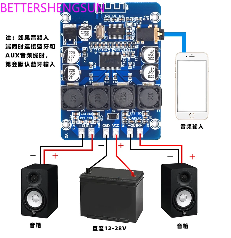 XH-M314 Ultra Clear Bluetooth Digital Power Amplifier Board TPA3118 Dual 45W Audio Amplifier Module AUX Decoding 