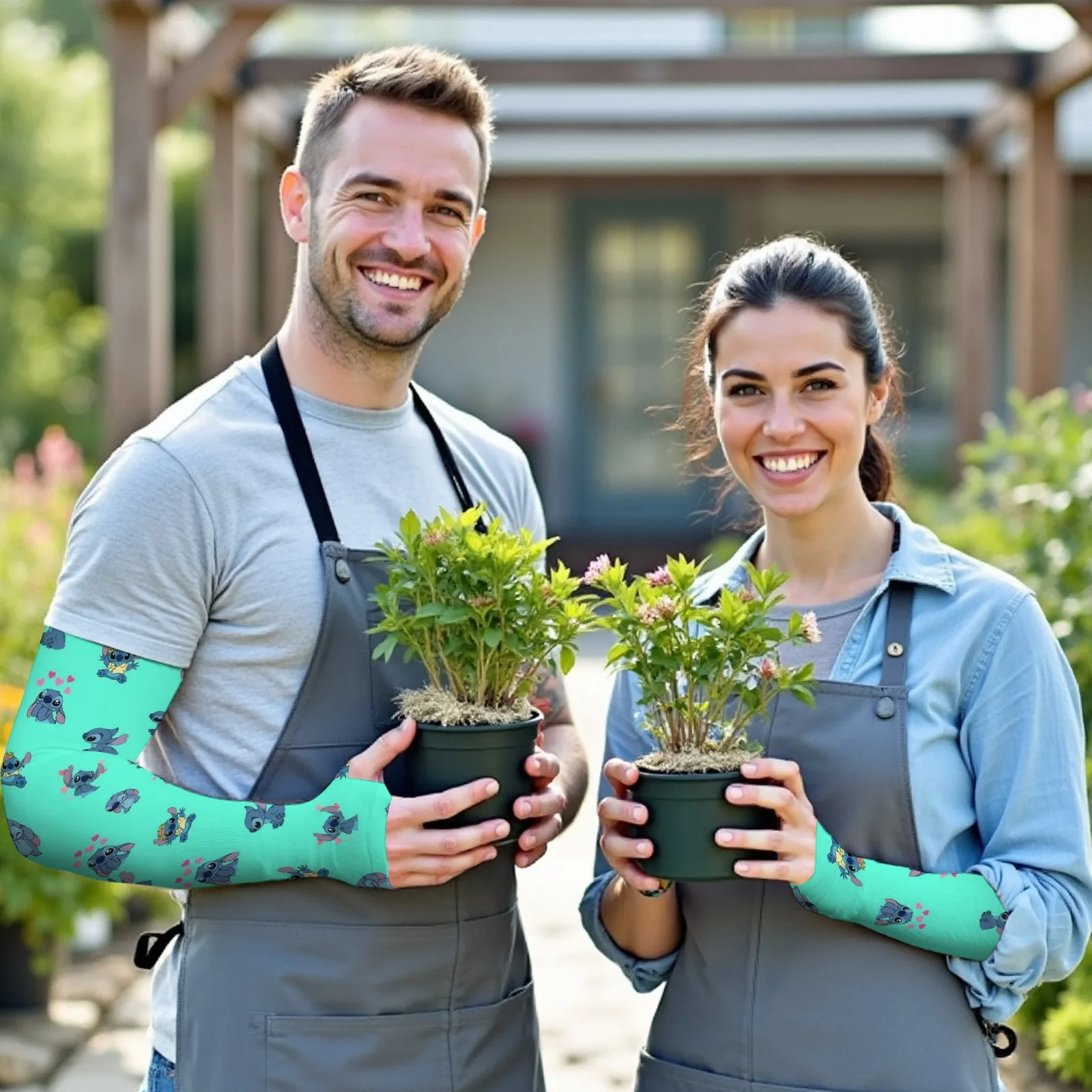 Novidade mangas de braço de jardinagem com estampa de ponto fofo – proteção solar protetora, leve e respirável para plantio ao ar livre