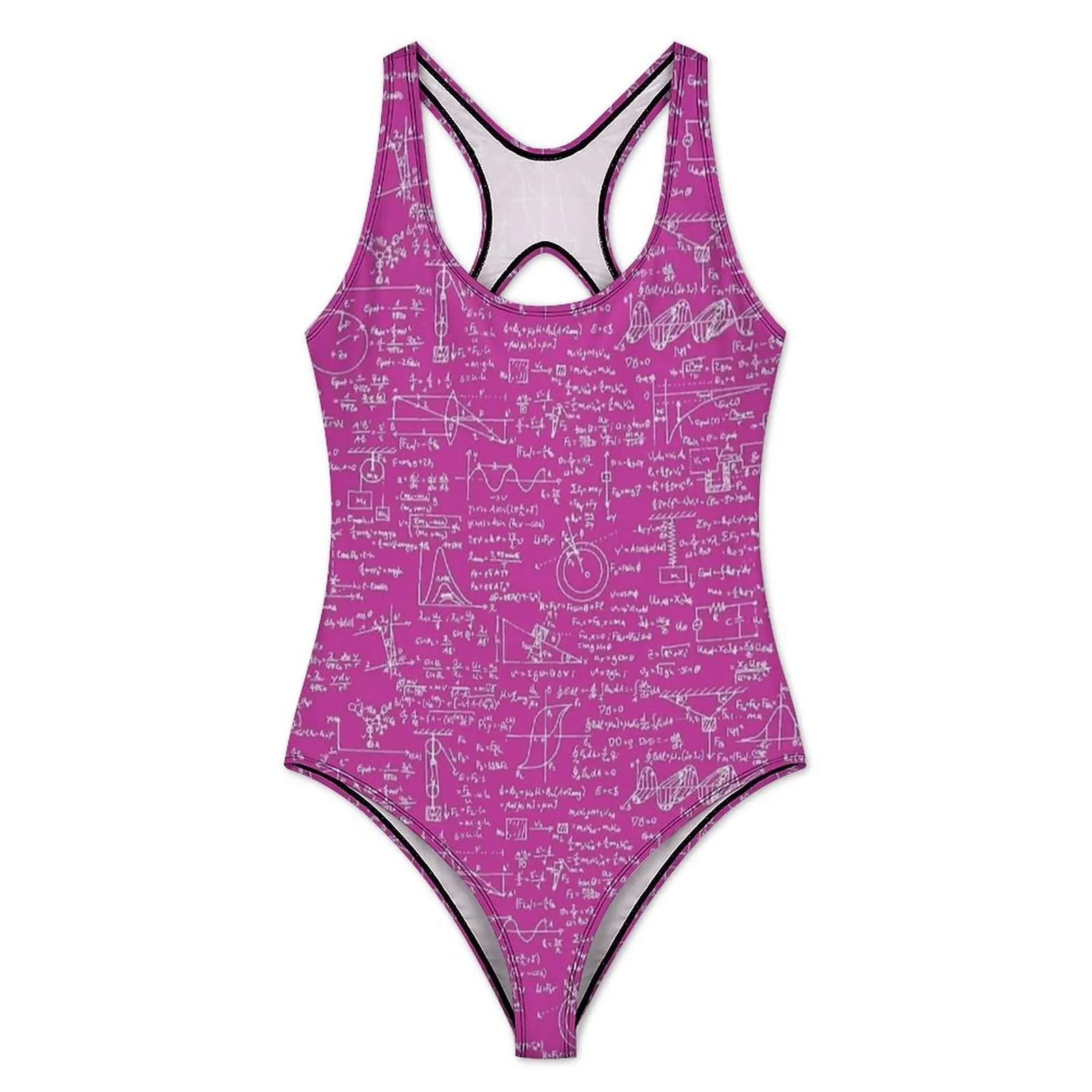 Fuchsia Physics Math Print Swimsuit Push Up Swimwear One Piece Holiday Surf Bathing Suit Bodysuit Sexy Beach Outfits Plus Size