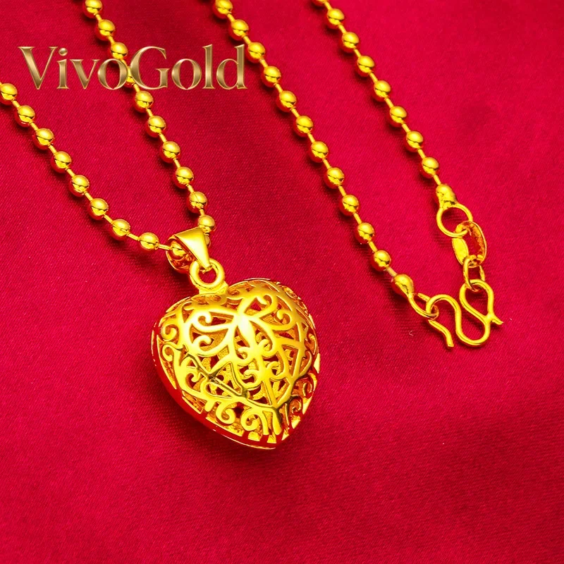 

VivoGold 24K gold love hollow necklace AU999 full gold, three-dimensional hollow love blooms romance, slender gold chain embelli