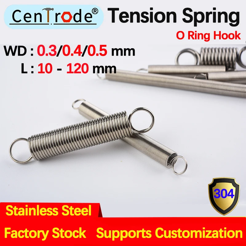 

O Ring Hook Pullback Cylindroid Helical Coil Extension Tension Spring 304 Stainless Steel Wire Diameter 0.3mm 0.4mm 0.5mm