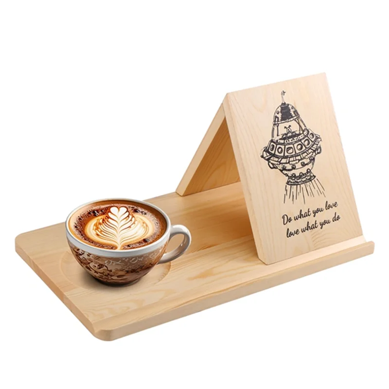 ABGI-Wooden Reading Stand Removable Triangle Book Stand With Cup Holder Multifunctional Recipe Shelf For Desktop Spaceship