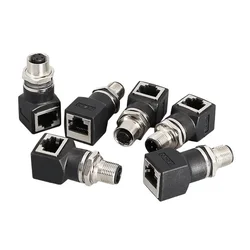 5/10/100PCS M12 To RJ45 Ethernet Male/Female Straight/Bending 8P A/X Type 4P D Type Industrial Grade Network Cable Adapter IP67