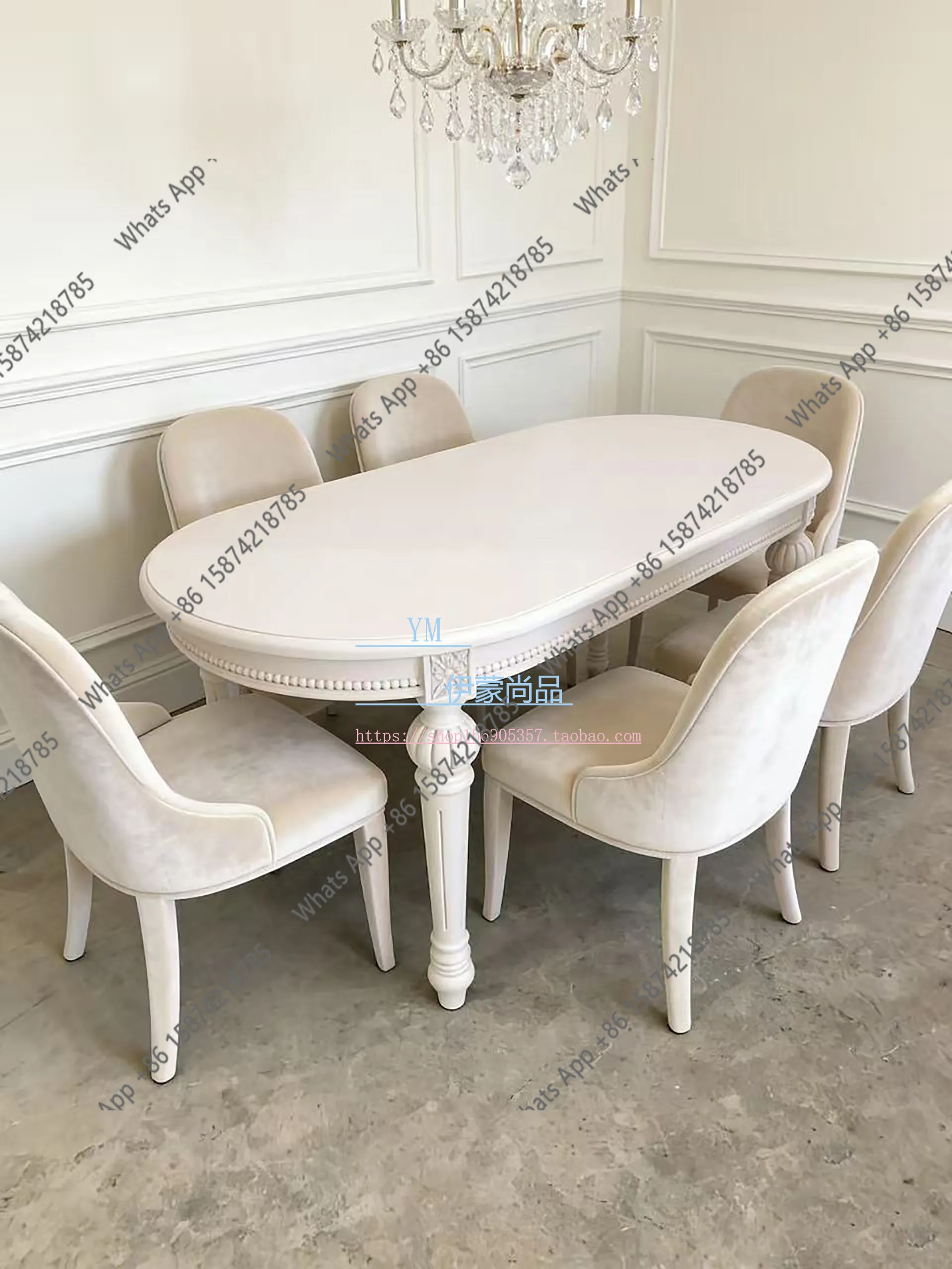 Rt French Carved Oval Ivory White Dining Table Small Unit Light Pink American Solid Wood Dining Table Writing Table