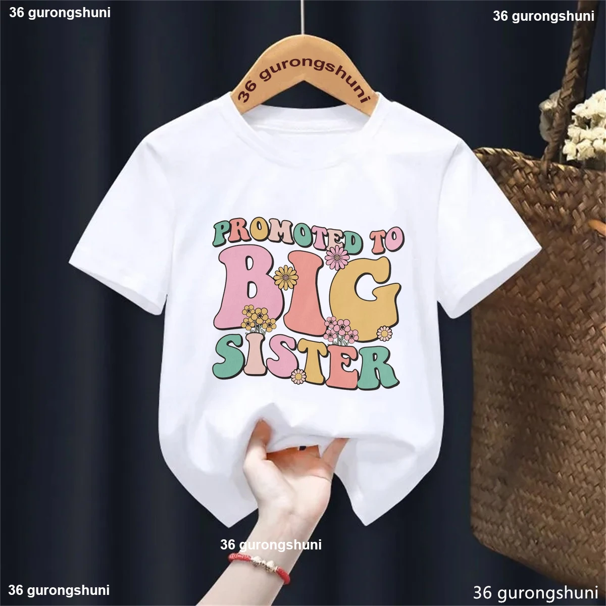 

Hot Sale Big Sis Graphic Printed Tshrt Girls Kawaii Birthday Gift Kids Clothes Summer Short Sleeve Solid T-Shirt