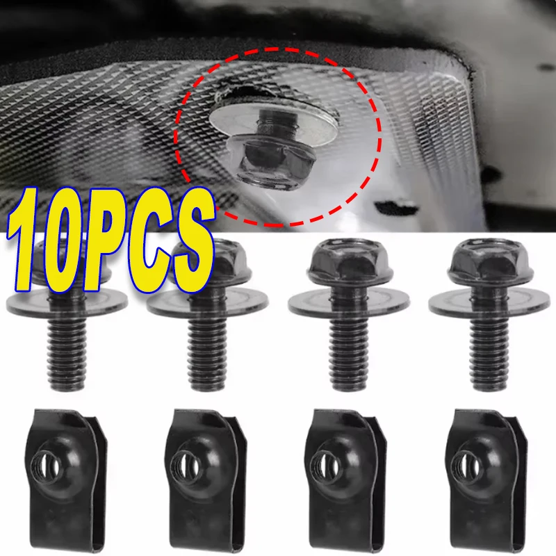 

10PCS Automotive Self-Tapping Screws U-Nut Clips Hood Bumper Fascia Push-Pull Fastener Bolt Metal Fixing Clip Car Accessories