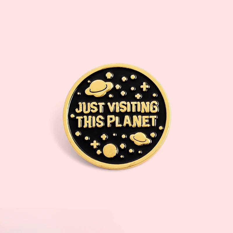 Custom Starry Sky Spaceship Enamel Lapel Pin Visit The Planet Brooches Badge Fashion Bag Pin Jewelry Gifts for Friends Wholesale