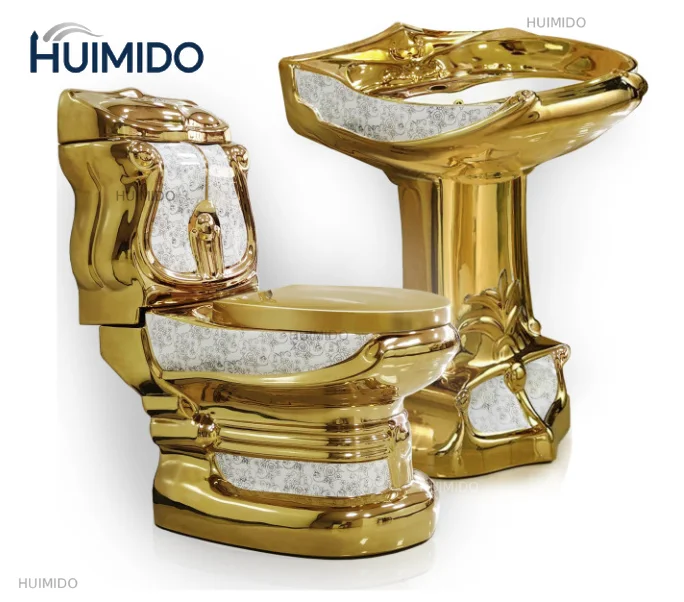 European Royal Ceramic Gold Deluxe Two-piece Toilet Dragon Pattern Toilet Gold Toilet Set
