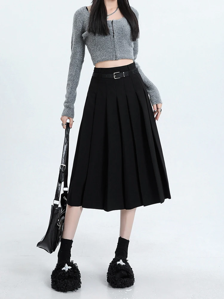 

Юбка А-силуэта с высокой талией, черная, женская, осенне-зимняя, модная, элегантная, на молнии, в корейском стиле, для офиса и повседневной носки