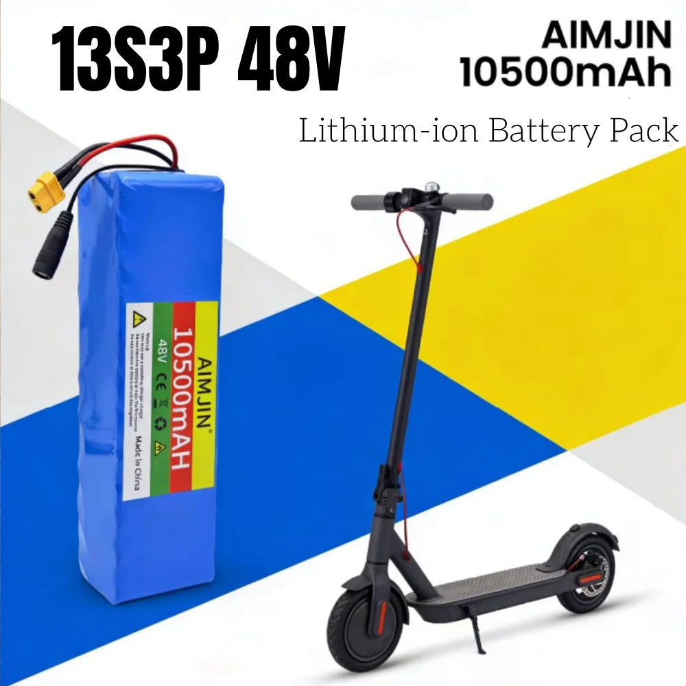 

48V 10.5Ah 1000W 13s3p 48V 18650 Li-Ion Battery Pack for 54.6V Electric Scooter with BMS 54.6V Charger and Backup Battery