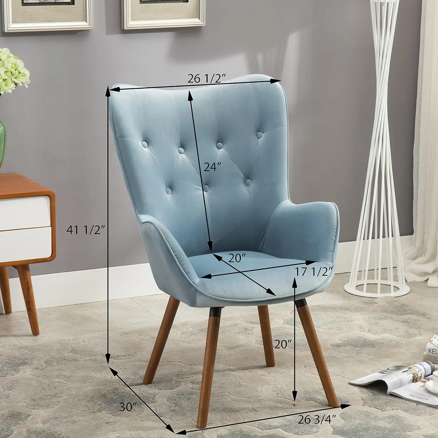 Furniture Doarnin Contemporary Silky Velvet Tufted Button Back Accent Chair, Blue